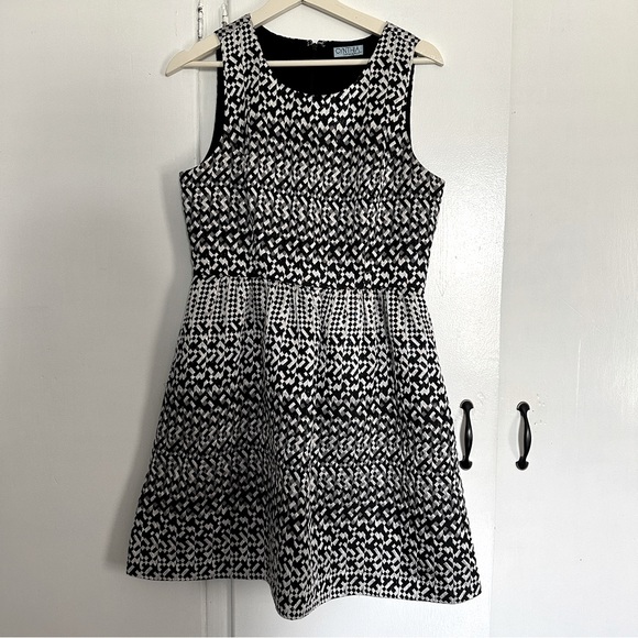 Cynthia Rowley Fit and Flare Metallic Silver Black Dress Size 10 - Picture 1 of 6